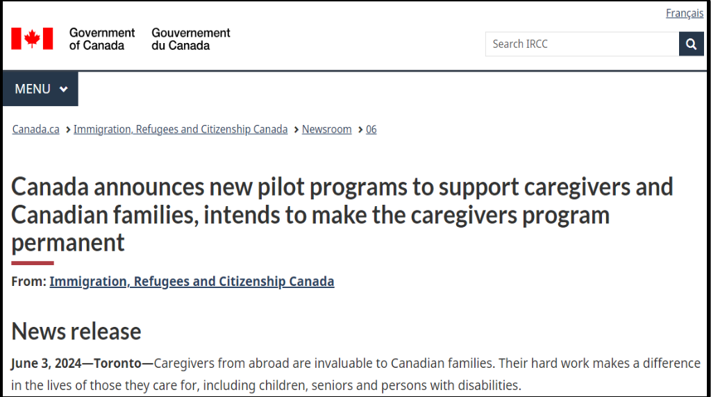 Canada to Give Permanent Residence to 15,000 Caregivers on Arrival (2024-2026 Plan)